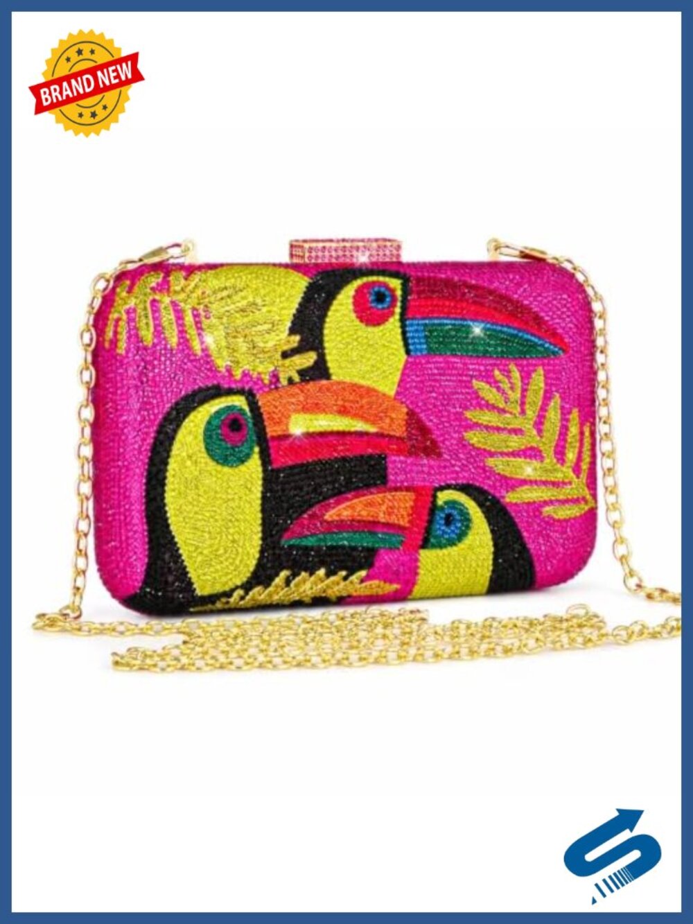 Rhinestone Clutch Purse Tropical Bird Crystal Evening Bag Sparkly Box Handbag